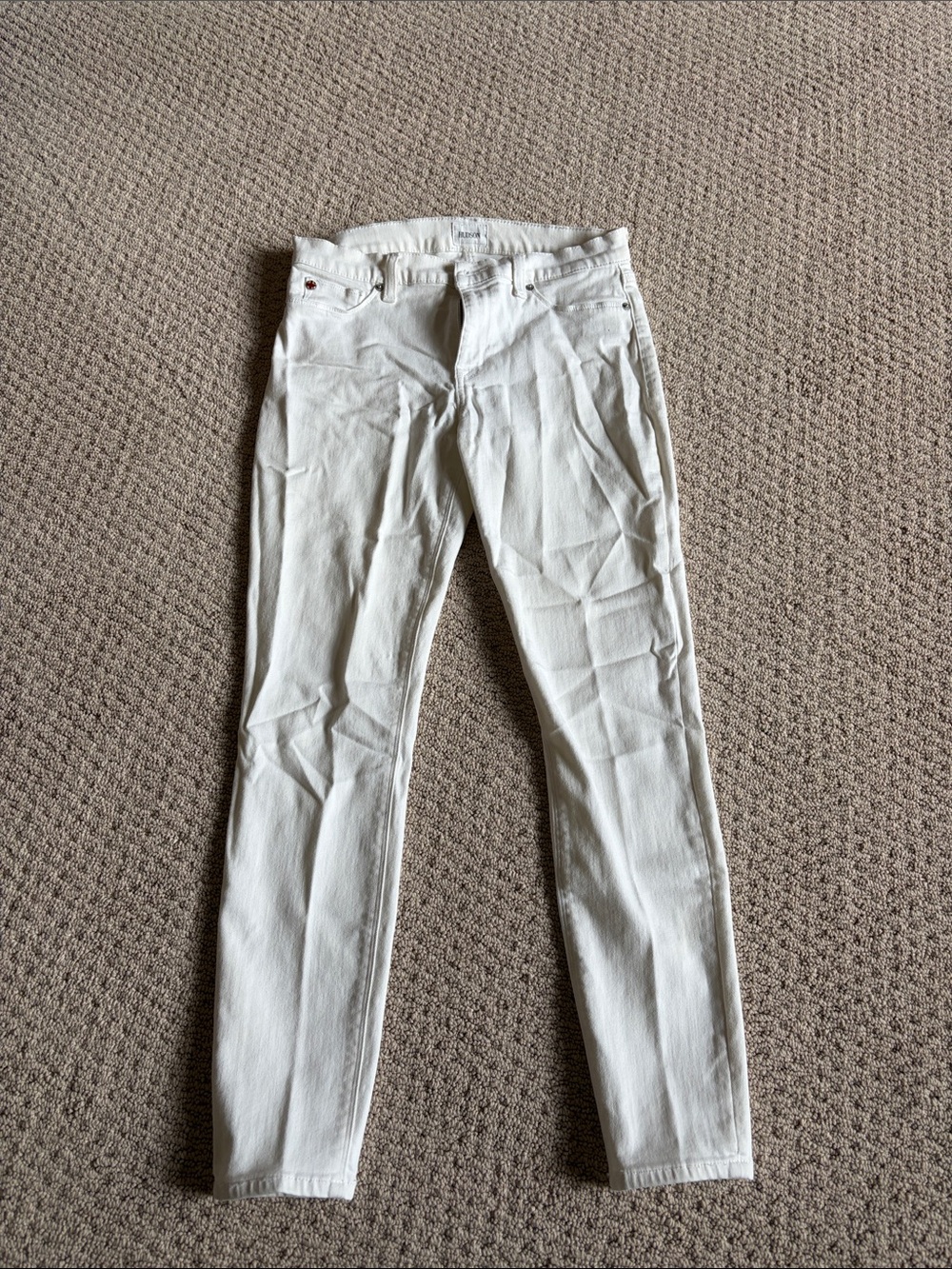 Hudson Nico Midrise Jeans Off-White Super Skinny Straight Denim Jeans